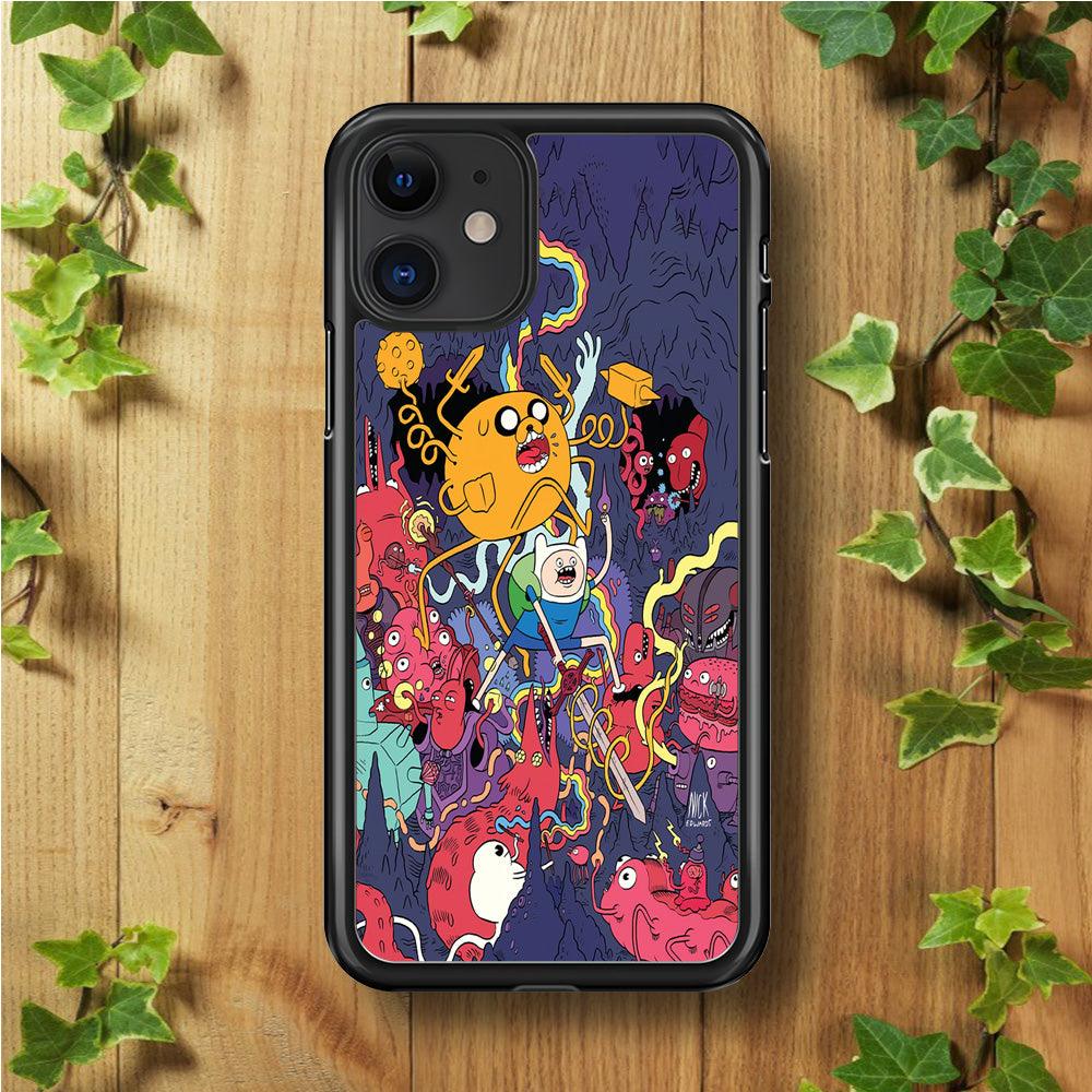 Finn and Jake Fights Monsters iPhone 11 Case-Rubber / Black (2D Case)-Xtracase