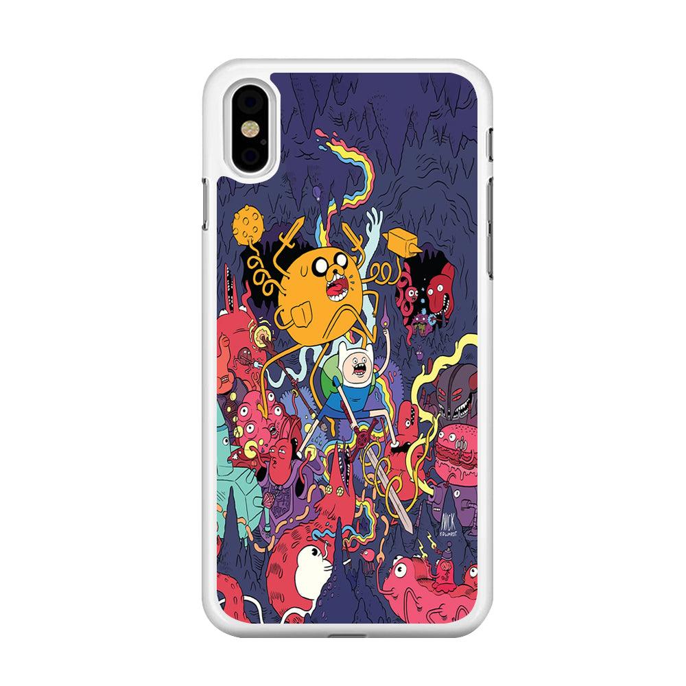 Finn and Jake Fights Monsters iPhone Xs Max Case-Rubber / White (2D Case)-Xtracase
