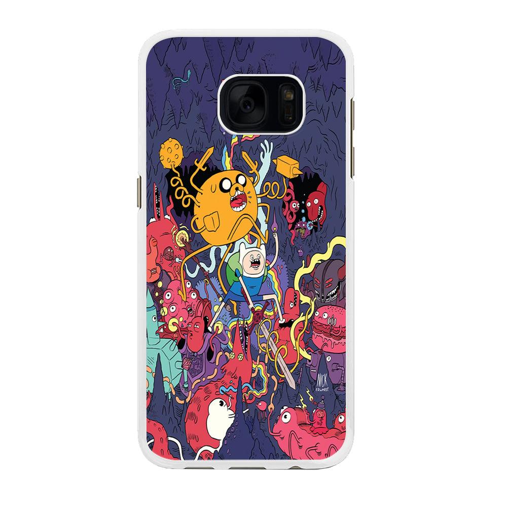 Finn and Jake Fights Monsters Samsung Galaxy S7 Edge Case-Rubber / White (2D Case)-Xtracase