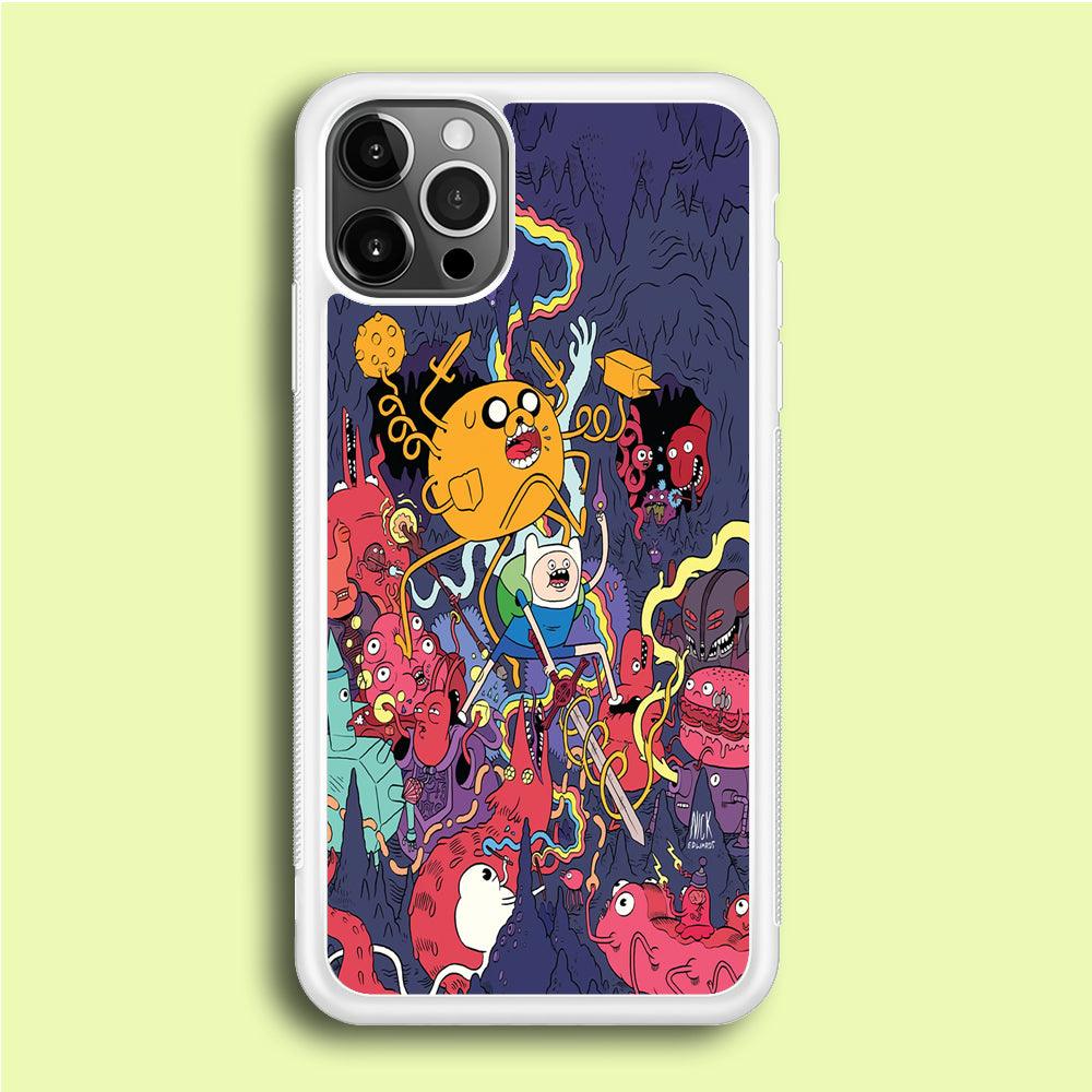 Finn and Jake Fights Monsters iPhone 12 Pro Case-Rubber / White (2D Case)-Xtracase