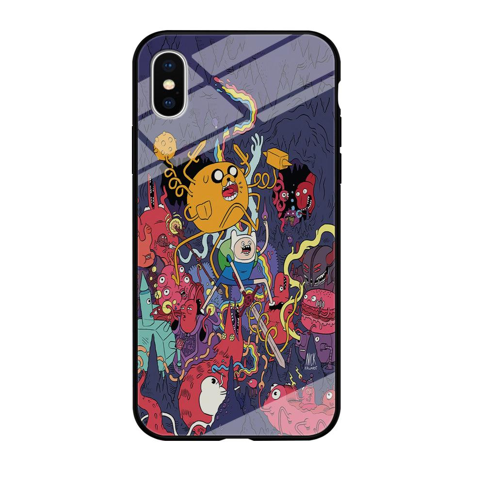 Finn and Jake Fights Monsters iPhone X Case-Tempered Glass Case-Xtracase