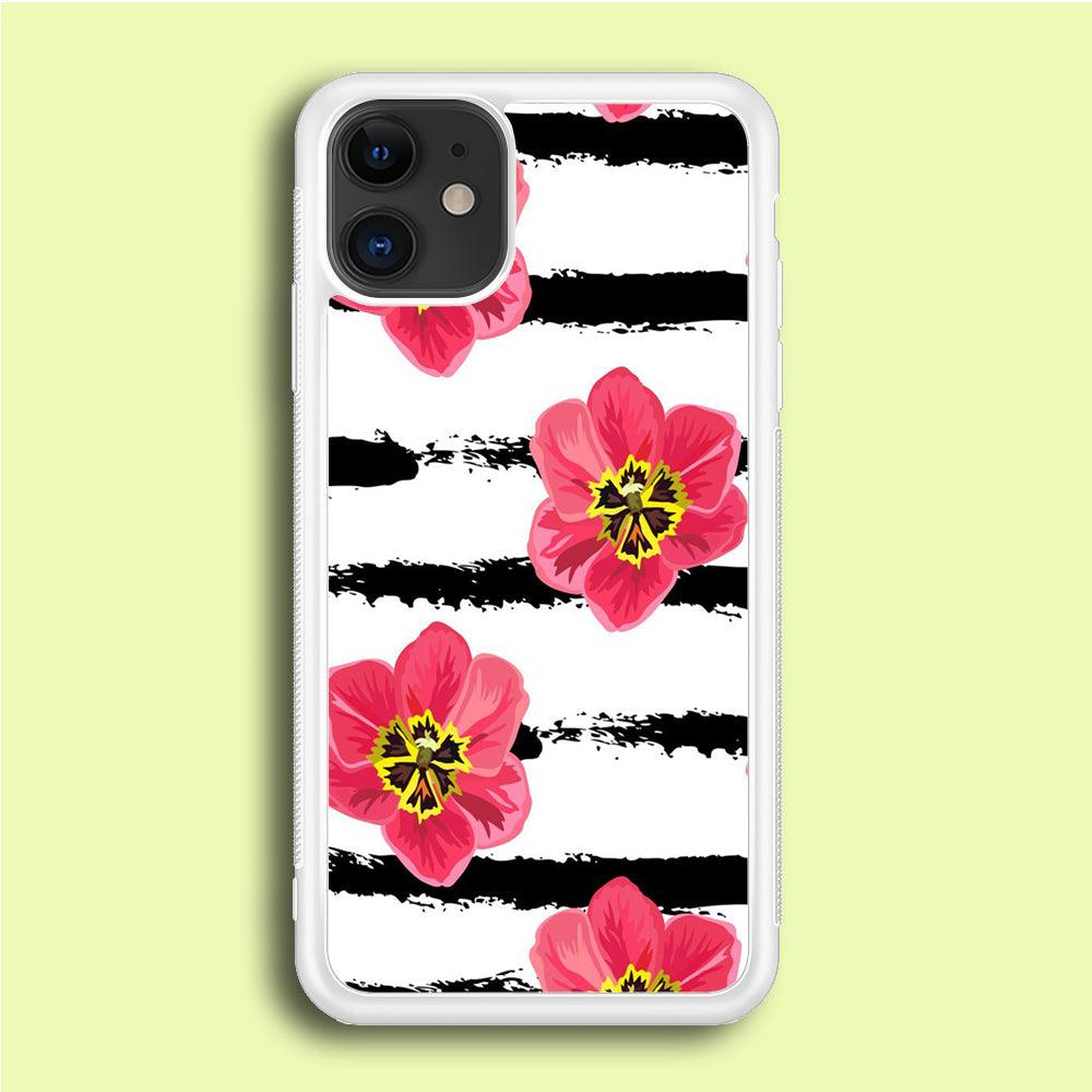 Flower Painting Streak iPhone 12 Case-Rubber / White (2D Case)-Xtracase