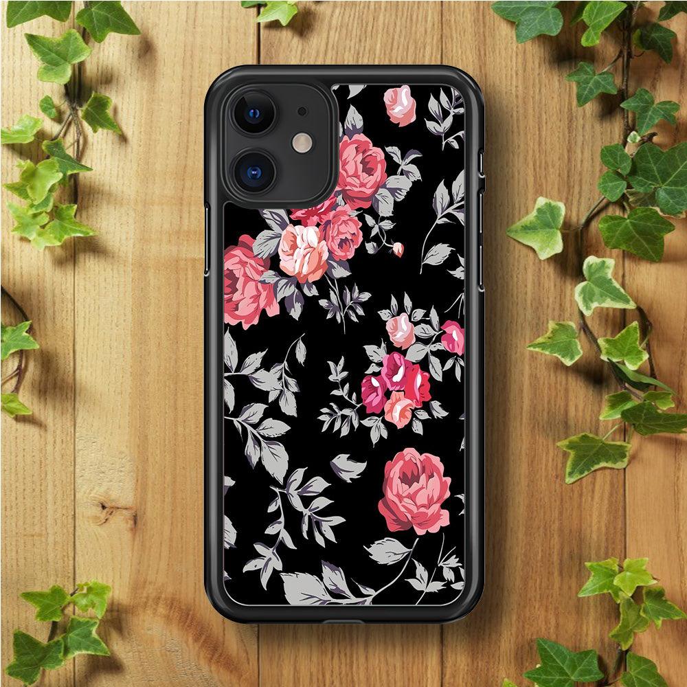 Flower Pattern 004 iPhone 11 Case-Rubber / Black (2D Case)-Xtracase