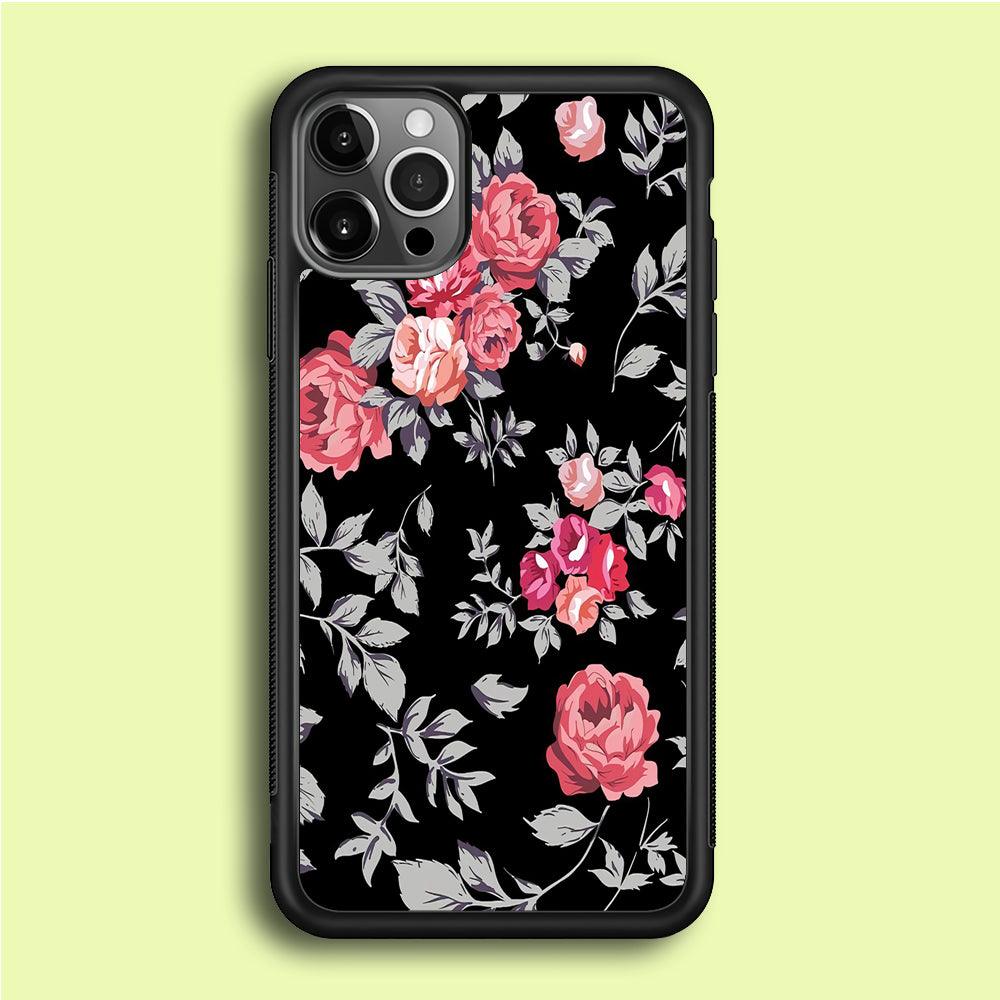 Flower Pattern 004 iPhone 12 Pro Case-Rubber / Black (2D Case)-Xtracase