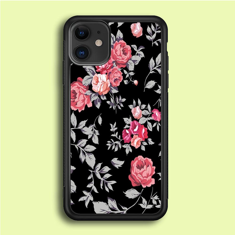 Flower Pattern 004 iPhone 12 Mini Case-Rubber / Black (2D Case)-Xtracase