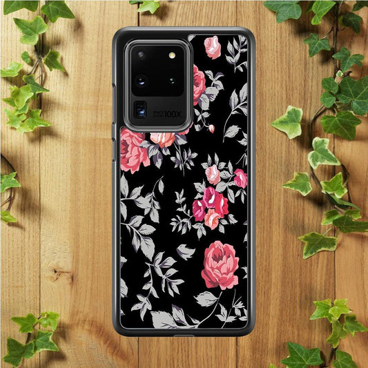 Flower Pattern 004 Samsung Galaxy S20 Ultra Case-Rubber / Black (2D Case)-Xtracase