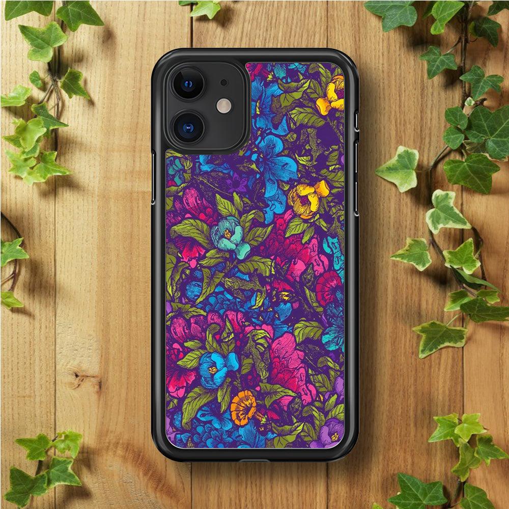 Flower Pattern 005 iPhone 11 Case-Rubber / Black (2D Case)-Xtracase