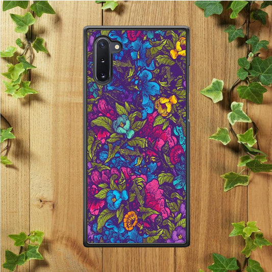Flower Pattern 005 Samsung Galaxy Note 10 Case-Rubber / Black (2D Case)-Xtracase