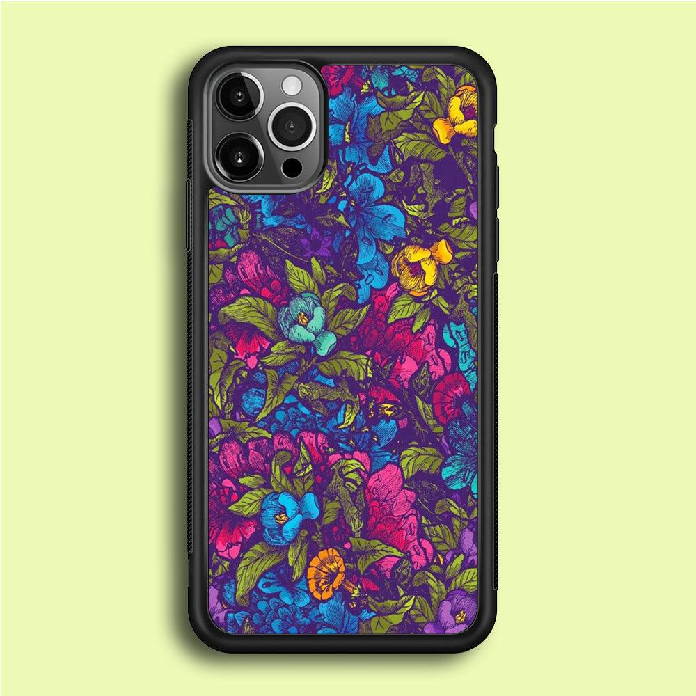 Flower Pattern 005 iPhone 12 Pro Case-Rubber / Black (2D Case)-Xtracase