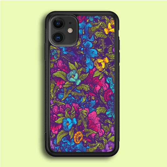 Flower Pattern 005 iPhone 12 Case-Rubber / Black (2D Case)-Xtracase