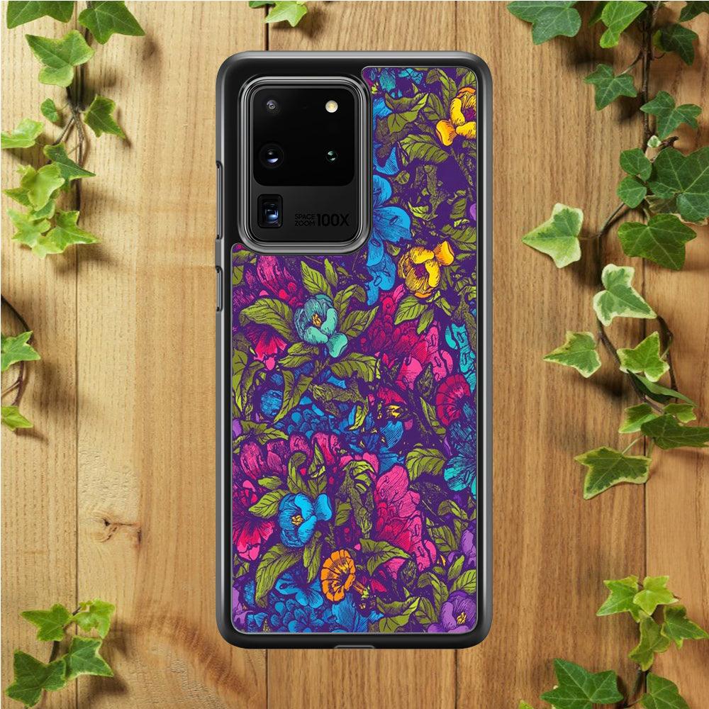 Flower Pattern 005 Samsung Galaxy S20 Ultra Case-Rubber / White (2D Case)-Xtracase