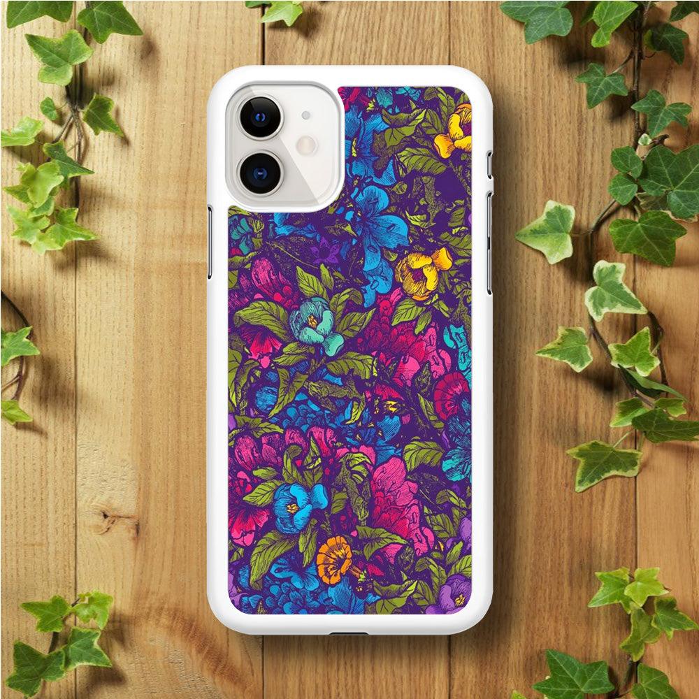 Flower Pattern 005 iPhone 11 Case-Rubber / White (2D Case)-Xtracase