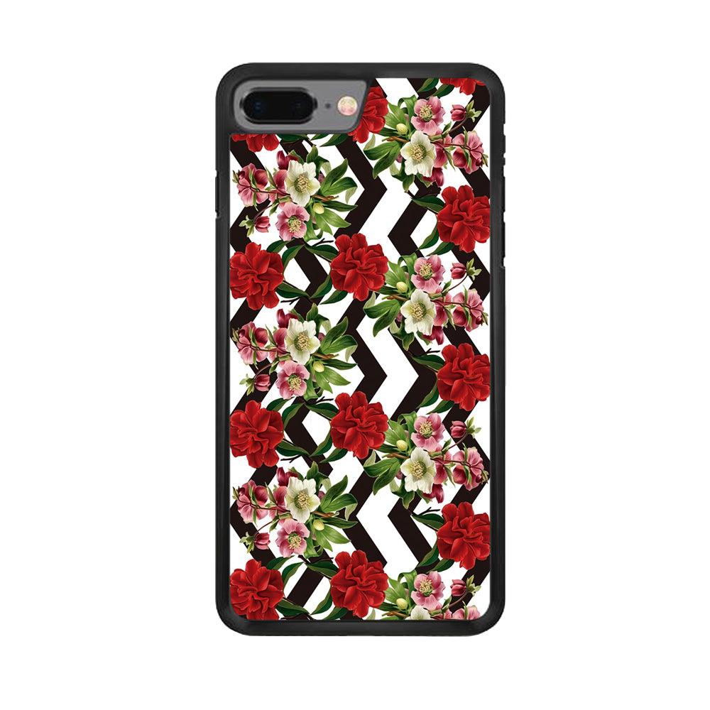 Flowers Zigzag Stripe iPhone 7 Plus Case-Rubber / Black (2D Case)-Xtracase