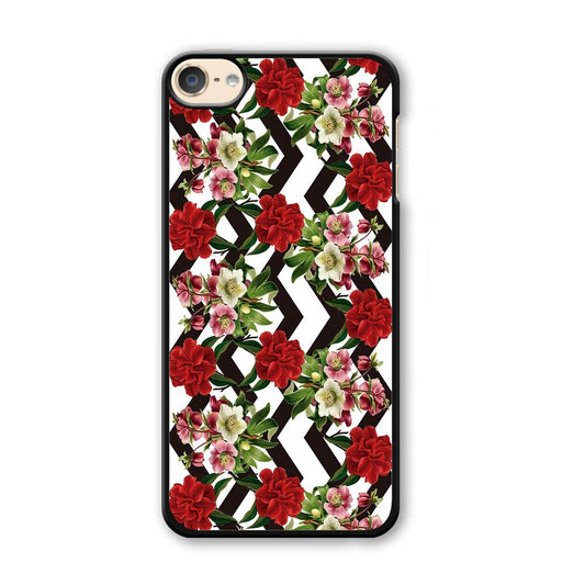 Flowers Zigzag Stripe iPod Touch 6 Case-Plastic / Full Wrap (3D Case)-Xtracase