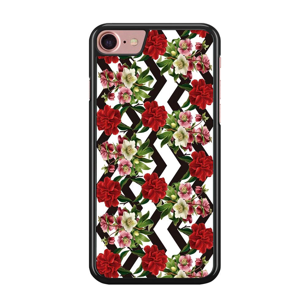 Flowers Zigzag Stripe iPhone 7 Case-Rubber / Black (2D Case)-Xtracase