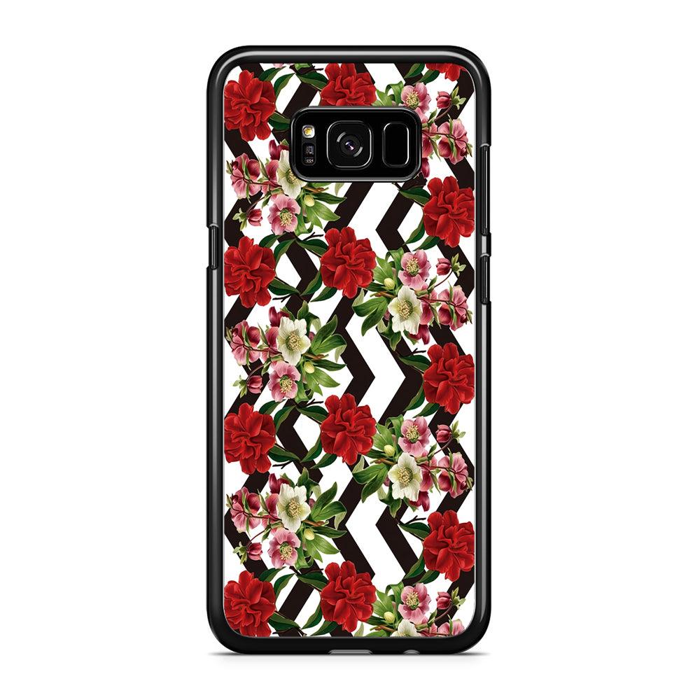 Flowers Zigzag Stripe Samsung Galaxy S8 Case-Rubber / Black (2D Case)-Xtracase