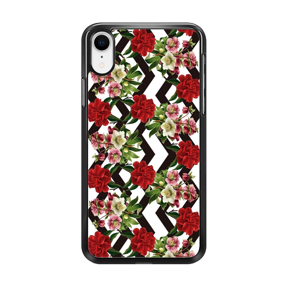 Flowers Zigzag Stripe iPhone XR Case-Rubber / Black (2D Case)-Xtracase