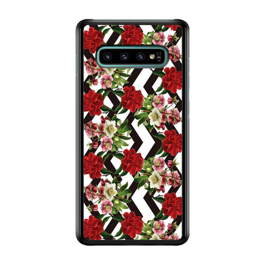 Flowers Zigzag Stripe Samsung Galaxy S10 Case-Plastic / Full Wrap (3D Case)-Xtracase