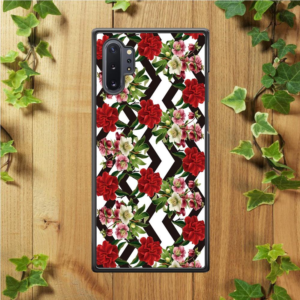 Flowers Zigzag Stripe Samsung Galaxy Note 10 Plus Case-Rubber / White (2D Case)-Xtracase