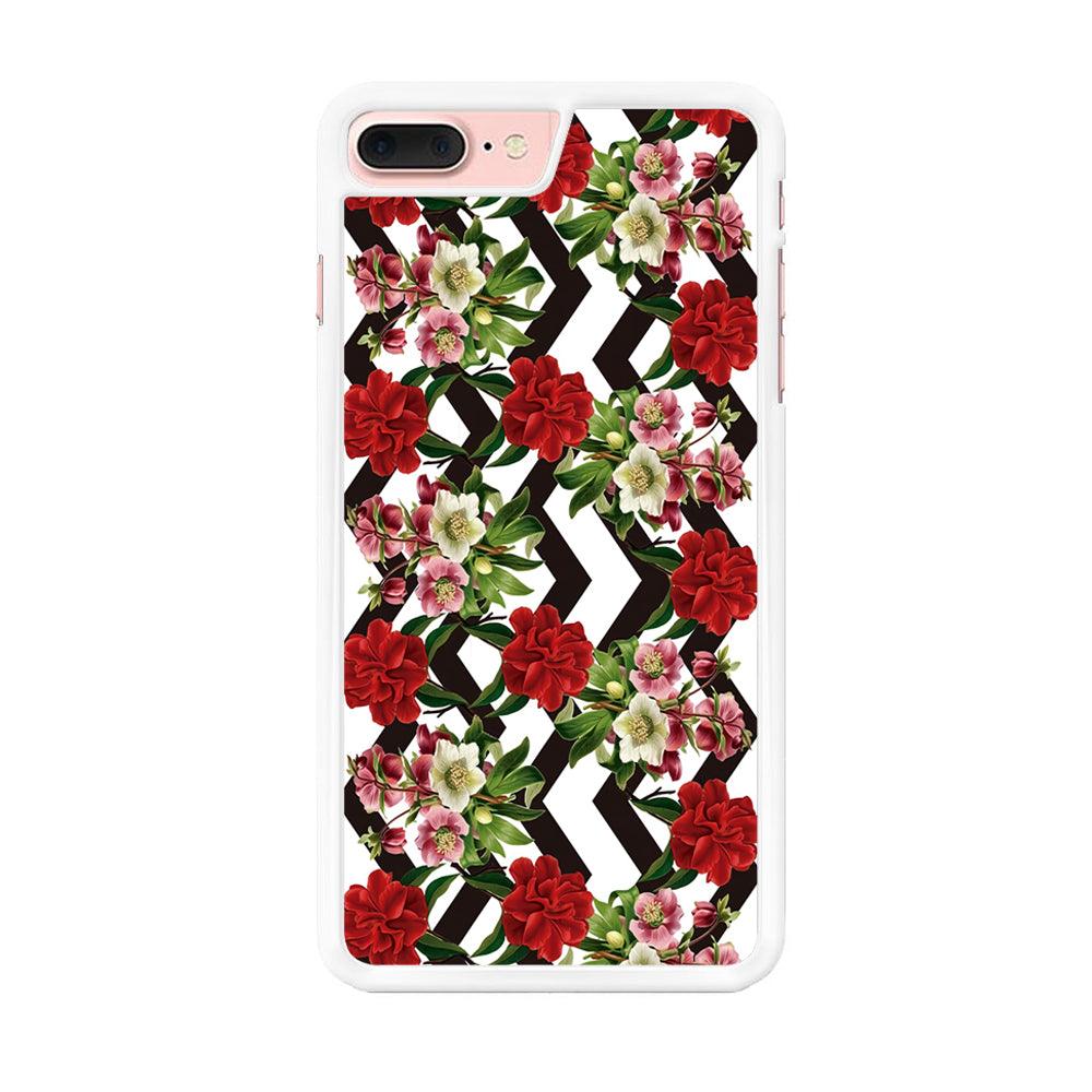Flowers Zigzag Stripe iPhone 8 Plus Case-Rubber / White (2D Case)-Xtracase