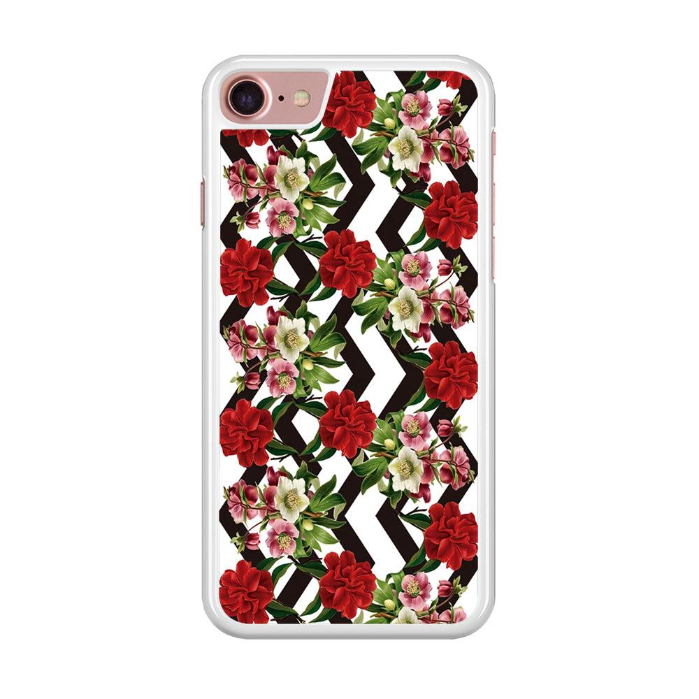 Flowers Zigzag Stripe iPhone 7 Case-Rubber / White (2D Case)-Xtracase