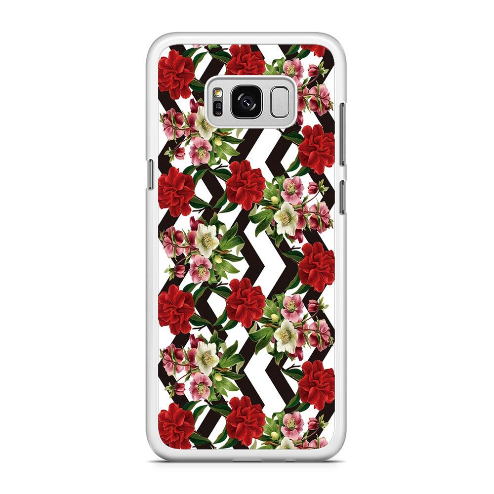 Flowers Zigzag Stripe Samsung Galaxy S8 Case-Rubber / White (2D Case)-Xtracase