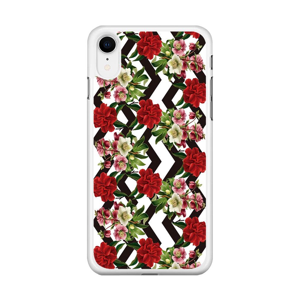 Flowers Zigzag Stripe iPhone XR Case-Rubber / White (2D Case)-Xtracase