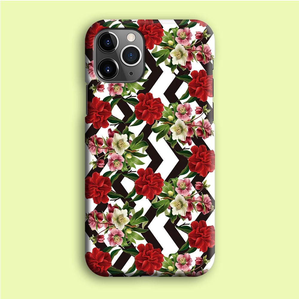 Flowers Zigzag Stripe iPhone 12 Pro Case-Plastic / Full Wrap (3D Case)-Xtracase