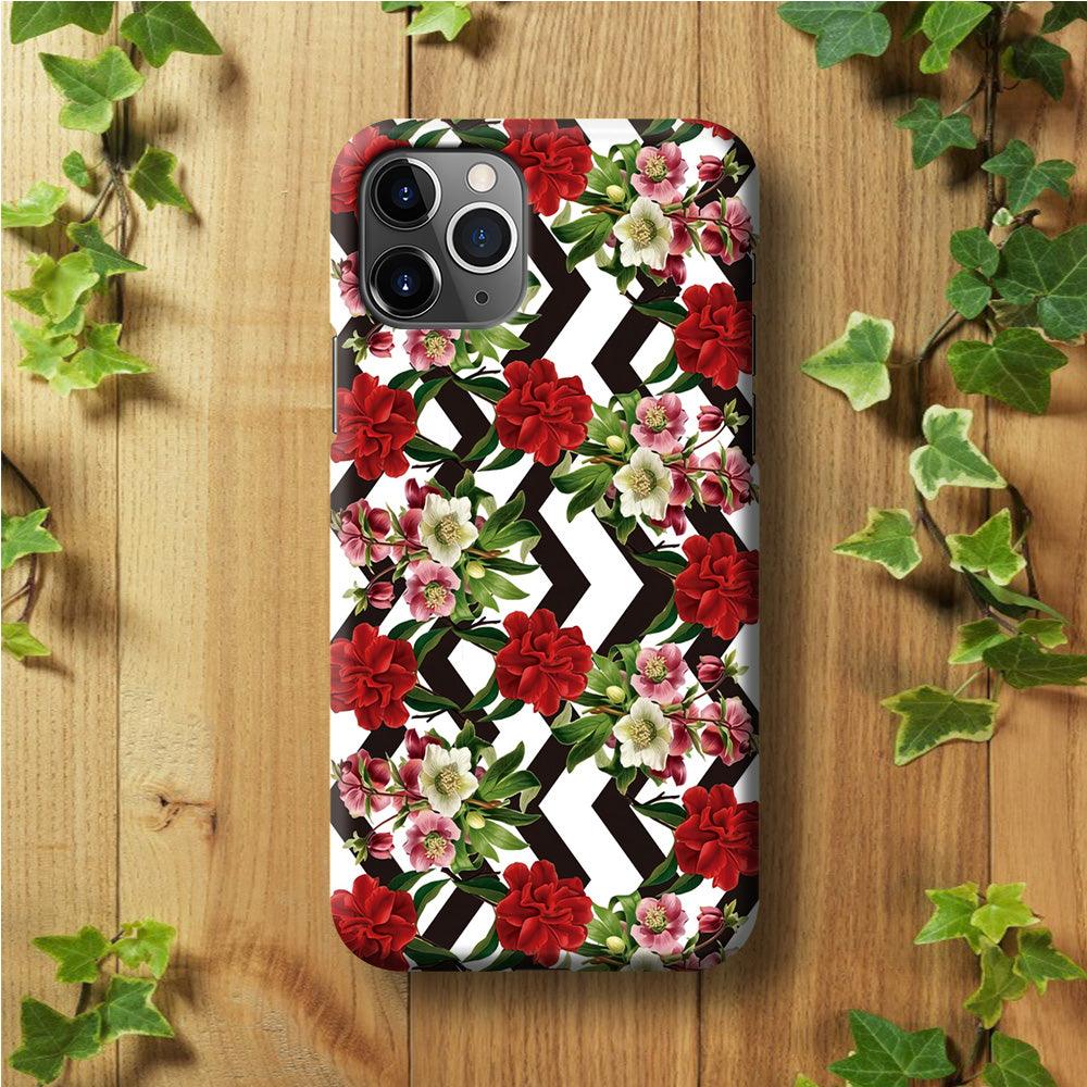 Flowers Zigzag Stripe iPhone 11 Pro Max Case-Plastic / Full Wrap (3D Case)-Xtracase