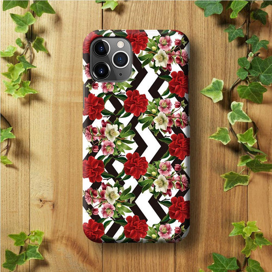 Flowers Zigzag Stripe iPhone 11 Pro Max Case-Plastic / Full Wrap (3D Case)-Xtracase