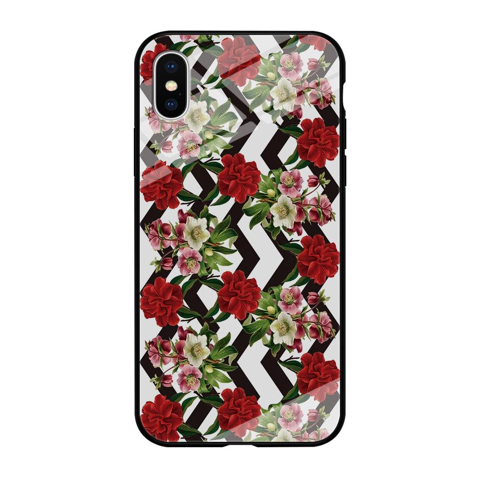 Flowers Zigzag Stripe iPhone Xs Max Case-Tempered Glass Case-Xtracase