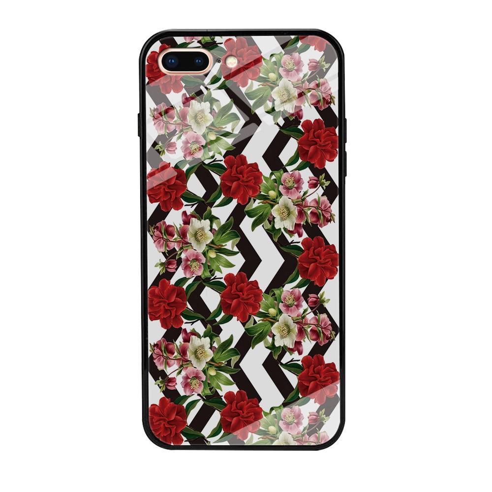 Flowers Zigzag Stripe iPhone 7 Plus Case-Tempered Glass Case-Xtracase