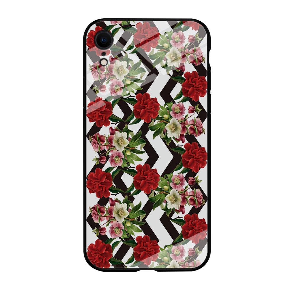 Flowers Zigzag Stripe iPhone XR Case-Tempered Glass Case-Xtracase
