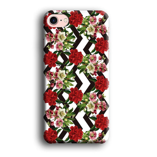 Flowers Zigzag Stripe iPhone 8 Case-Plastic / Full Wrap (3D Case)-Xtracase