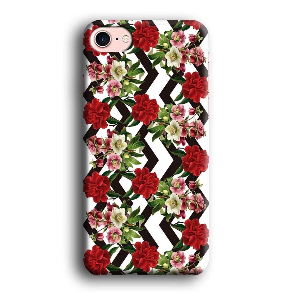 Flowers Zigzag Stripe iPhone 7 Case-Plastic / Full Wrap (3D Case)-Xtracase