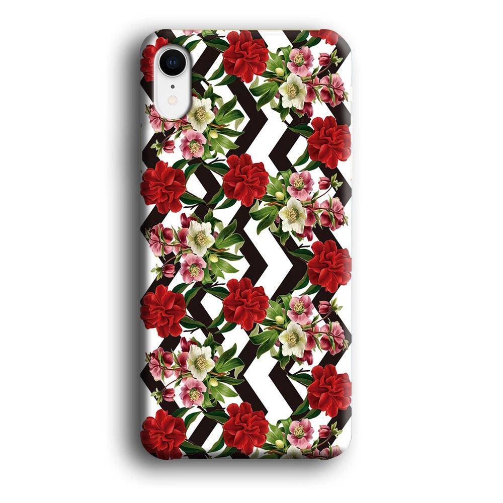 Flowers Zigzag Stripe iPhone XR Case-Plastic / Full Wrap (3D Case)-Xtracase