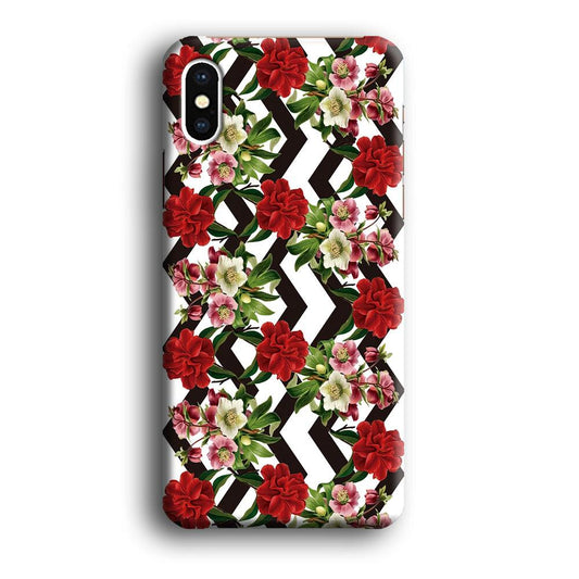 Flowers Zigzag Stripe iPhone Xs Case-Plastic / Full Wrap (3D Case)-Xtracase