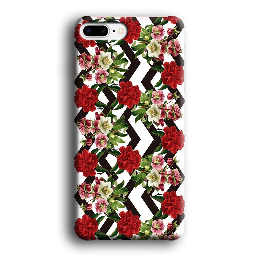 Flowers Zigzag Stripe iPhone 7 Plus Case-Plastic / Full Wrap (3D Case)-Xtracase