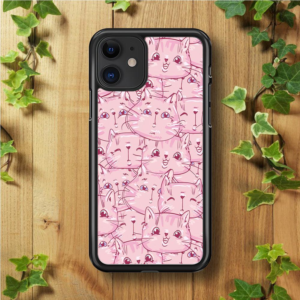 Girly Cute Face Cat iPhone 11 Case-Rubber / Black (2D Case)-Xtracase