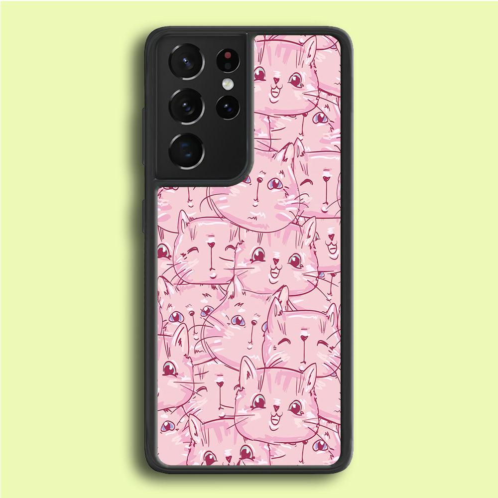 Girly Cute Face Cat Samsung Galaxy S25 Ultra Case-Plastic / Full Wrap (3D Case)-Xtracase