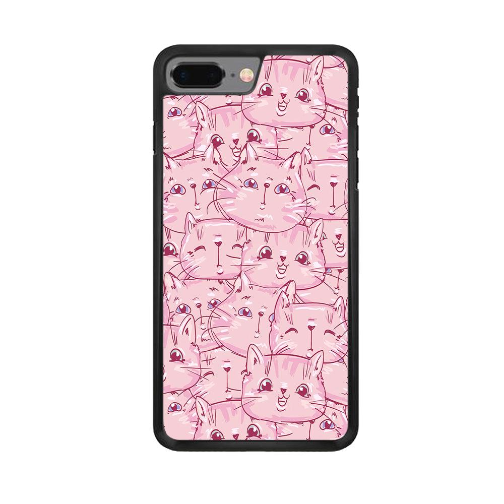 Girly Cute Face Cat iPhone 8 Plus Case-Rubber / Black (2D Case)-Xtracase
