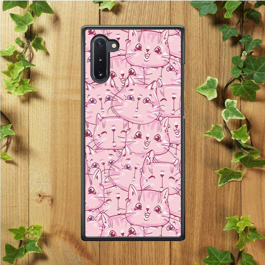 Girly Cute Face Cat Samsung Galaxy Note 10 Case-Rubber / White (2D Case)-Xtracase
