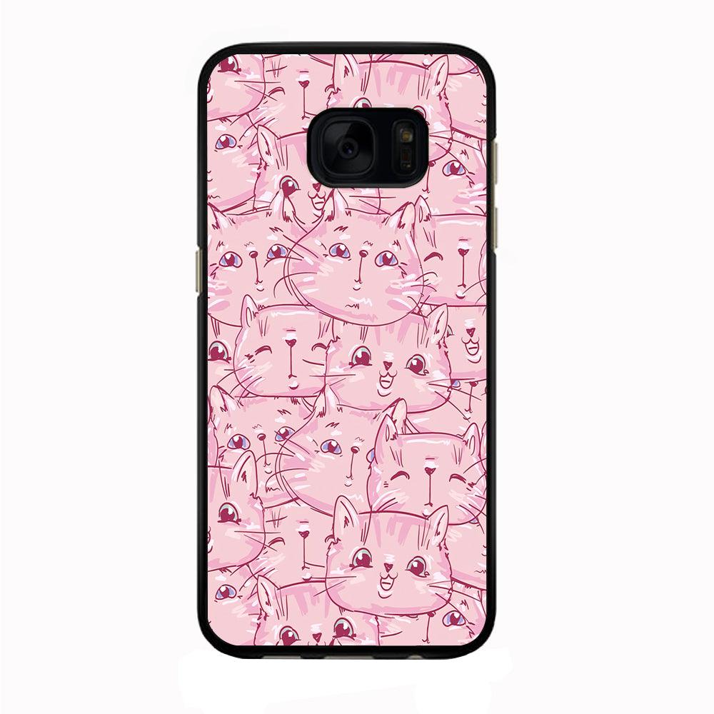 Girly Cute Face Cat Samsung Galaxy S7 Edge Case-Rubber / Black (2D Case)-Xtracase