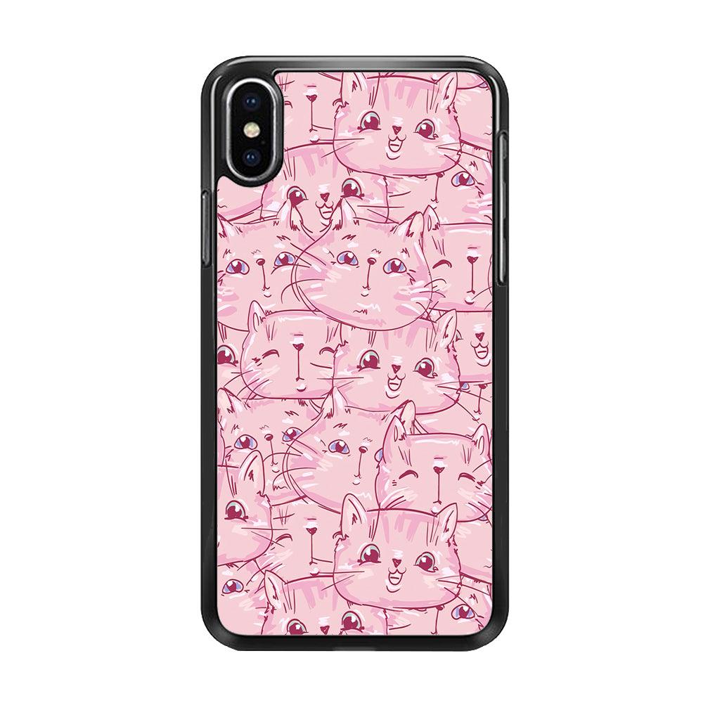 Girly Cute Face Cat iPhone Xs Max Case-Rubber / Black (2D Case)-Xtracase