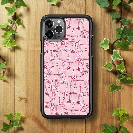 Girly Cute Face Cat iPhone 11 Pro Case-Rubber / Black (2D Case)-Xtracase