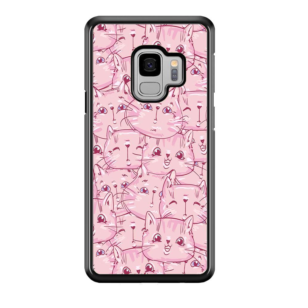 Girly Cute Face Cat Samsung Galaxy S9 Case-Plastic / Full Wrap (3D Case)-Xtracase
