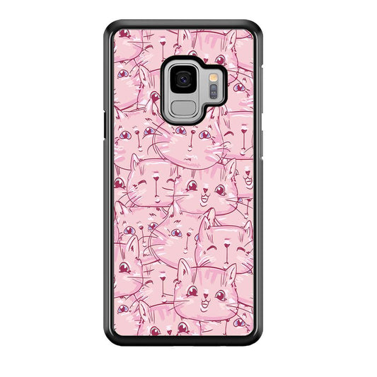 Girly Cute Face Cat Samsung Galaxy S9 Case-Plastic / Full Wrap (3D Case)-Xtracase