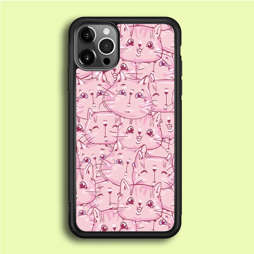 Girly Cute Face Cat iPhone 12 Pro Case-Rubber / Black (2D Case)-Xtracase