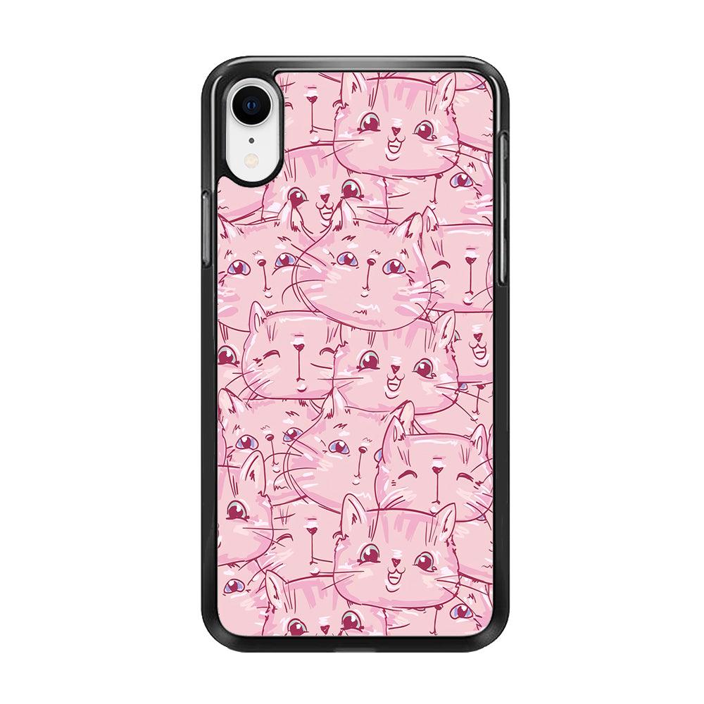 Girly Cute Face Cat iPhone XR Case-Rubber / Black (2D Case)-Xtracase