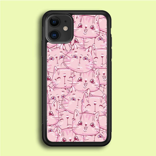 Girly Cute Face Cat iPhone 12 Case-Rubber / Black (2D Case)-Xtracase